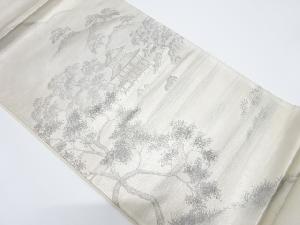 リサイクル　手描き寺院風景模様袋帯